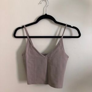 Aritzia Sunday Best Taupe V Neck Crop Top